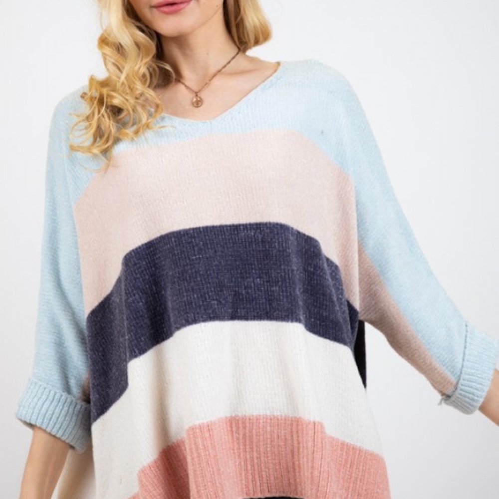 Chenille Color Block v neck sweater - Picture 7 of 8